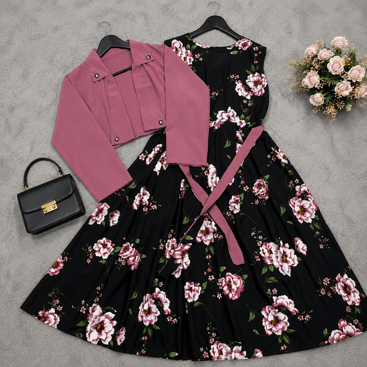 Rose Noir Floral Dress Set | K-2