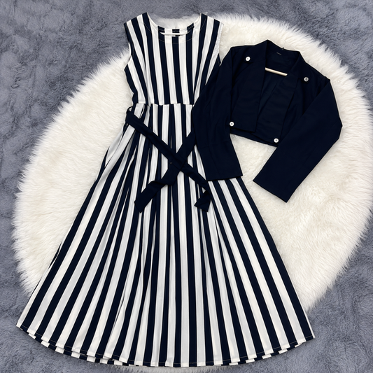 Navy Stripe Midi Dress Set  | K-9