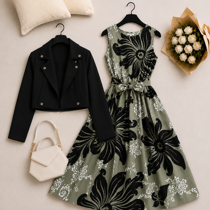 Noir Blossom Dress Set | K-11
