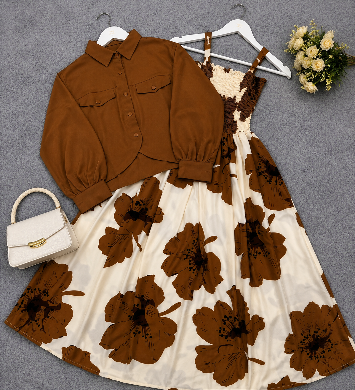 Mocha Blossom Dress Set | K-1