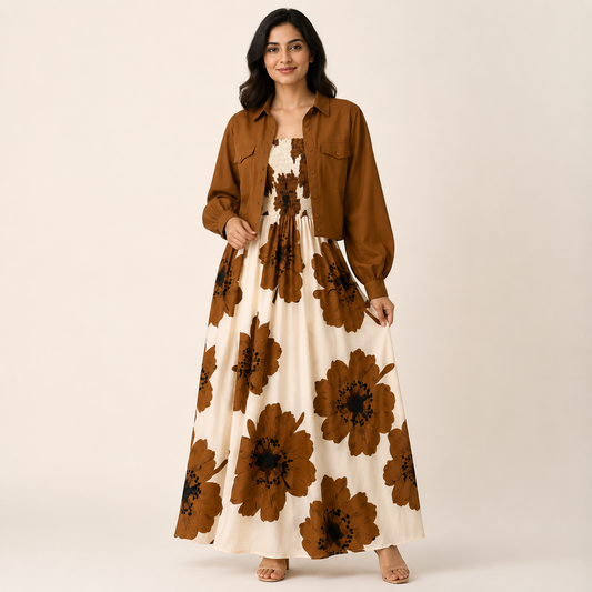 Mocha Blossom Dress Set | K-1