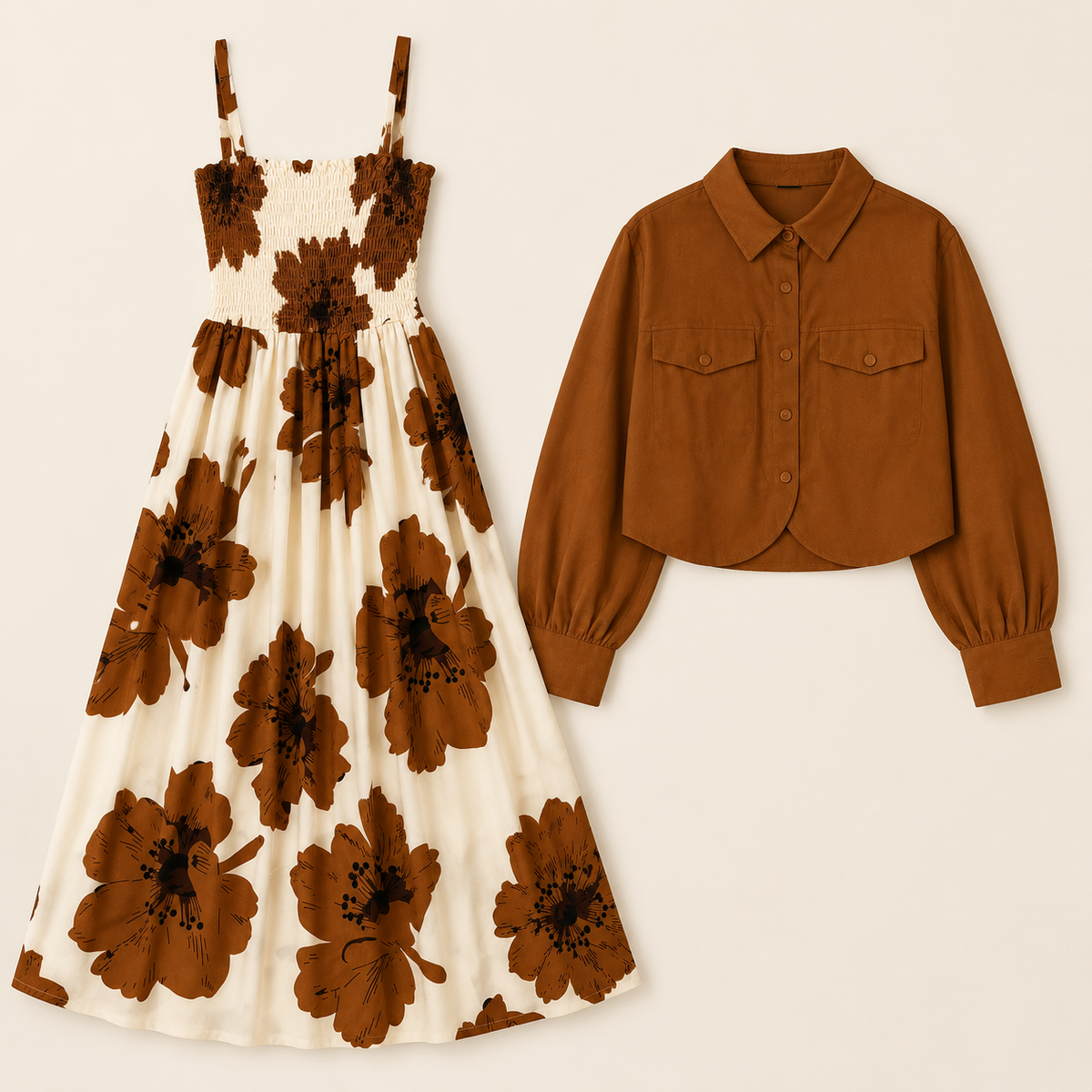 Mocha Blossom Dress Set | K-1