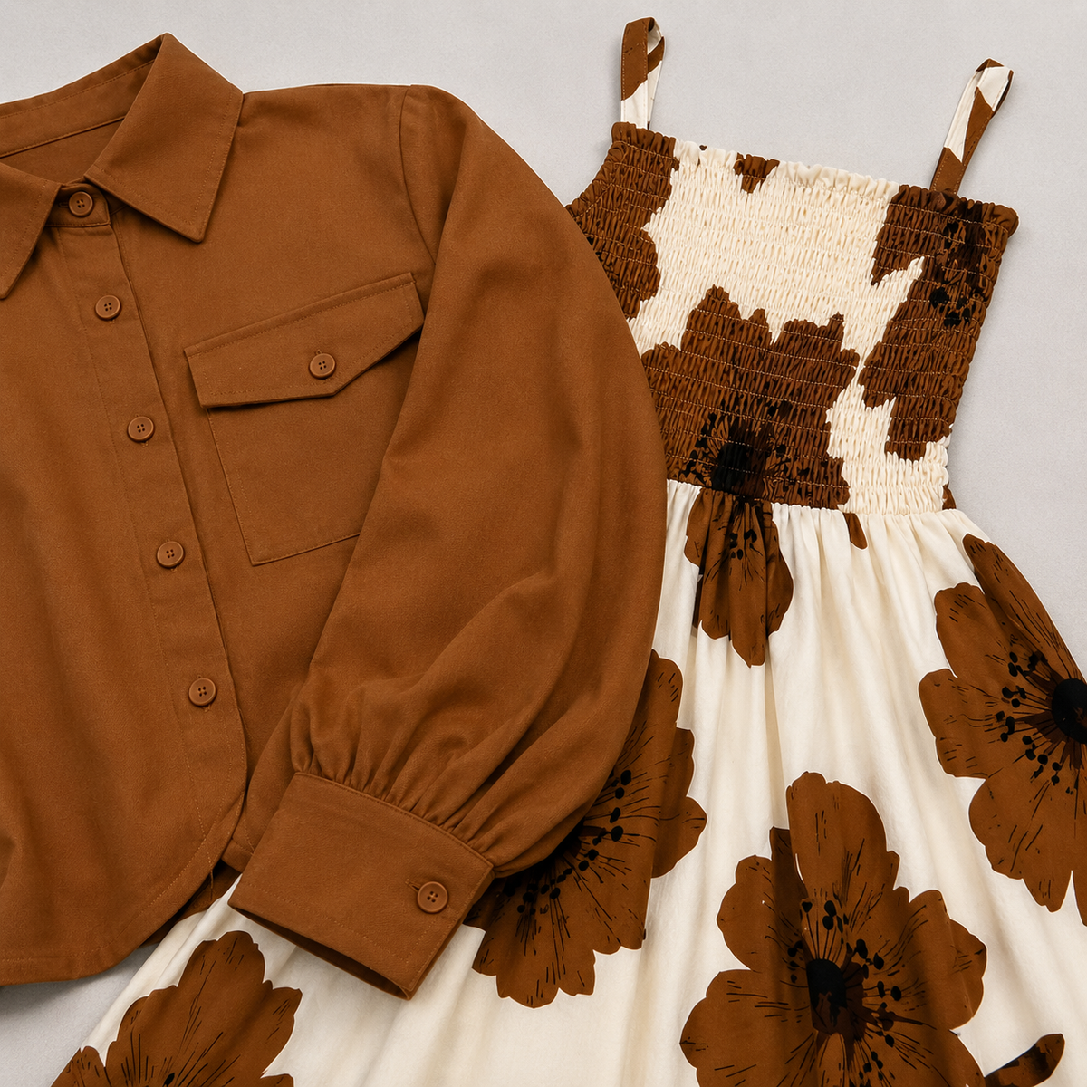 Mocha Blossom Dress Set | K-1