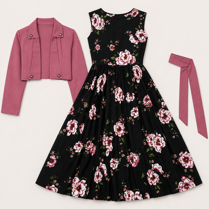 Rose Noir Floral Dress Set | K-2