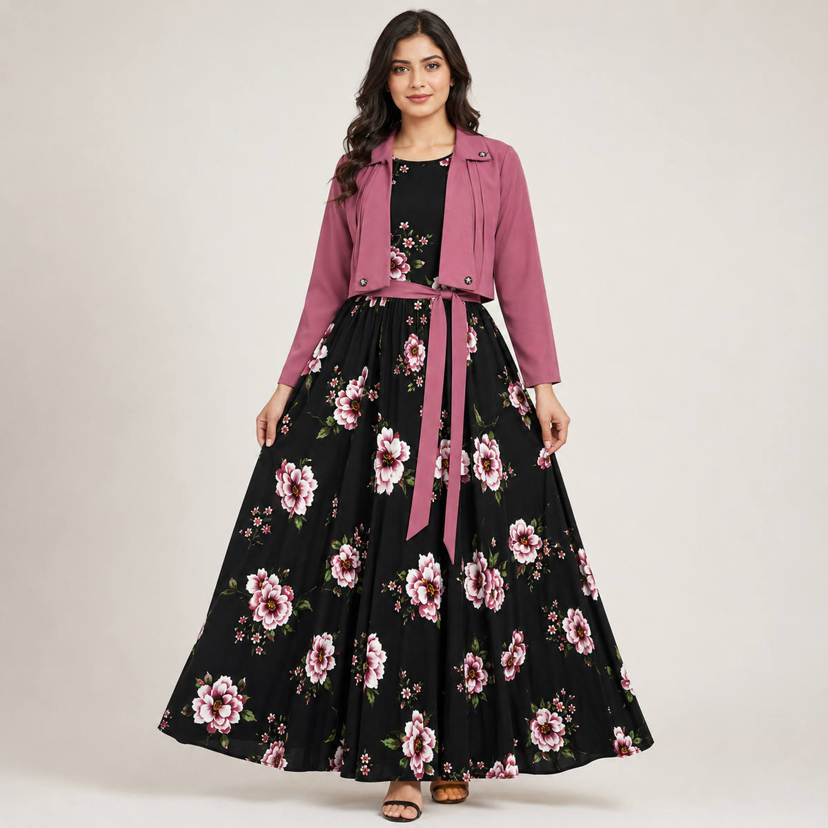 Rose Noir Floral Dress Set | K-2