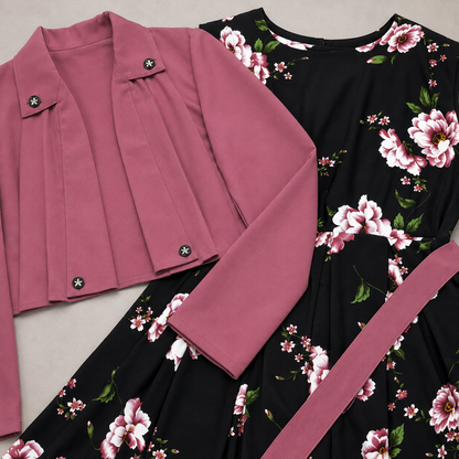 Rose Noir Floral Dress Set | K-2
