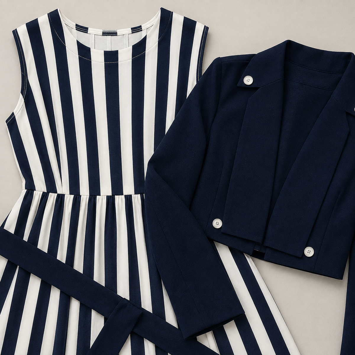 Navy Stripe Midi Dress Set  | K-9